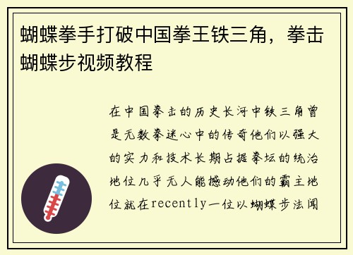 蝴蝶拳手打破中国拳王铁三角，拳击蝴蝶步视频教程