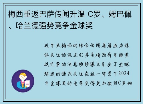 梅西重返巴萨传闻升温 C罗、姆巴佩、哈兰德强势竞争金球奖